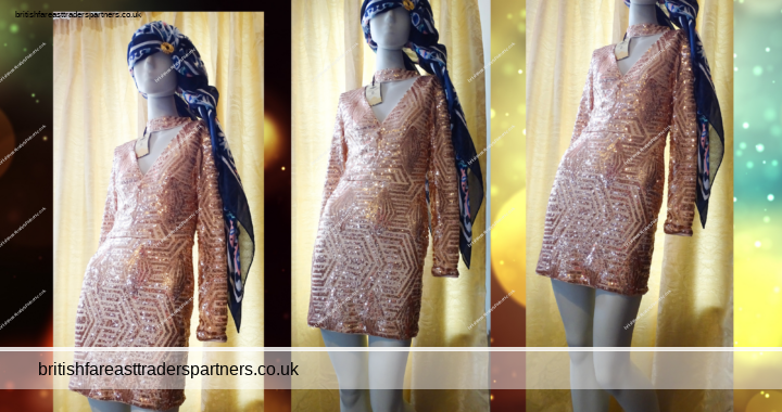 BNWT PARISIAN COLLECTION HANDMADE Ladies Dress UK 8 Pink/Rose Gold Sequin Mini COCKTAIL PARTY Dress