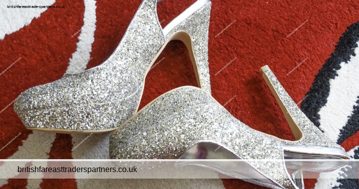 Ladies BARRATTS  Silver Glitter  VERY High Platform Stiletto PARTY Slingbacks UK 5