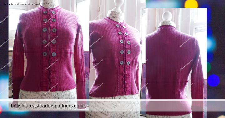 KAREN MILLEN Ladies’ Womens’ UK Size 2 Fine Knit SEXY Wool Blend Magenta Wine Cardigan VGC