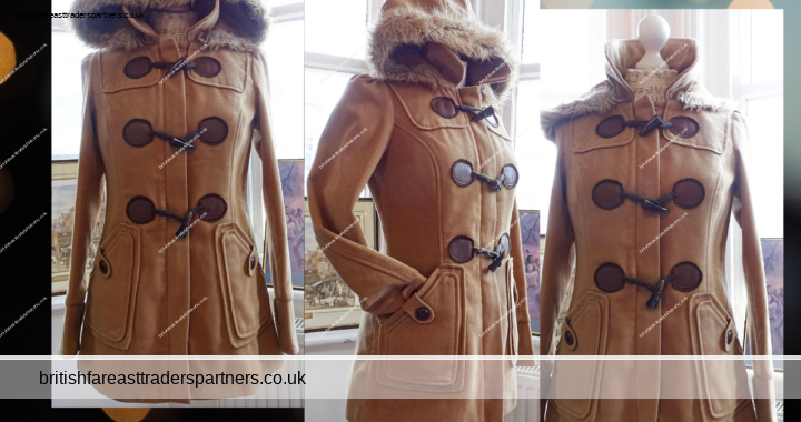 NEW LOOK Ladies’ Women’s Corduroy Effect Brown Faux Fur Hoodie Duffle Coat UK Size 8 VGC