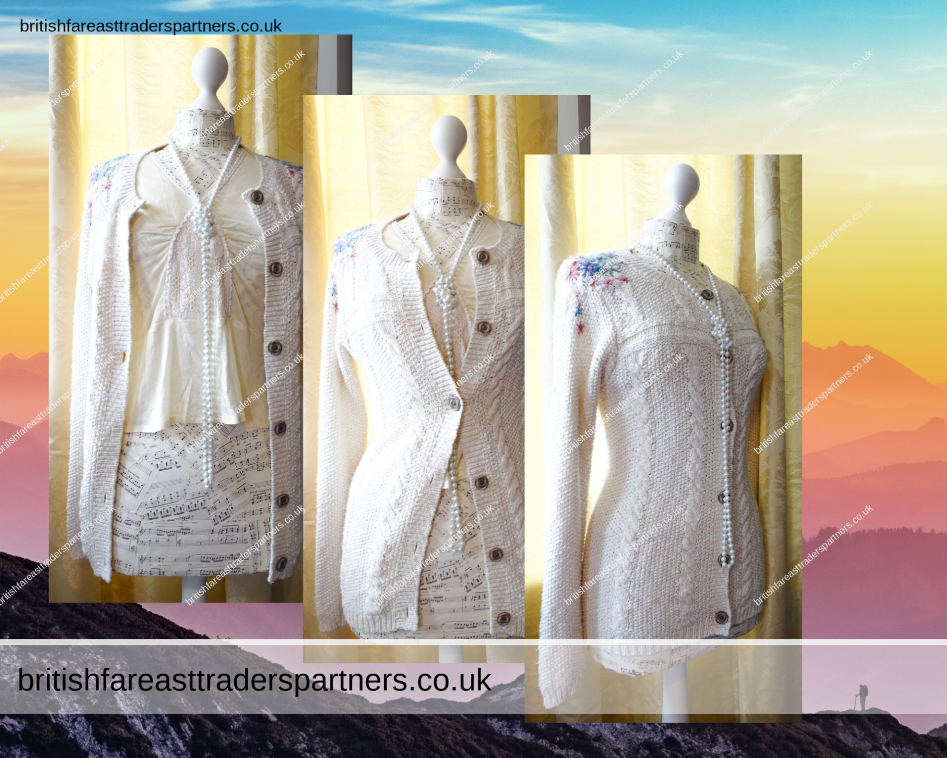 FALMER HERITAGE  Women’s Ladies Chunky Knit  Cream Cardigan  Pastel Flowers & threads UK Size 10