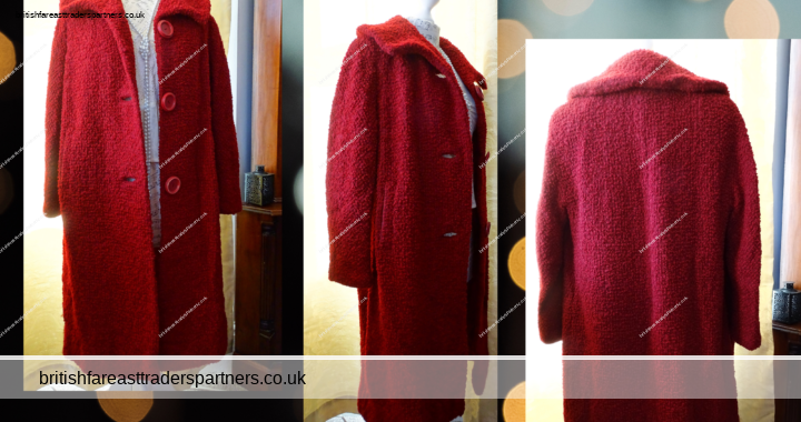 VINTAGE HANDMADE Women’s Ladies’ Tweed Wool Red Heavy WINTER Coat UK 16 18 20