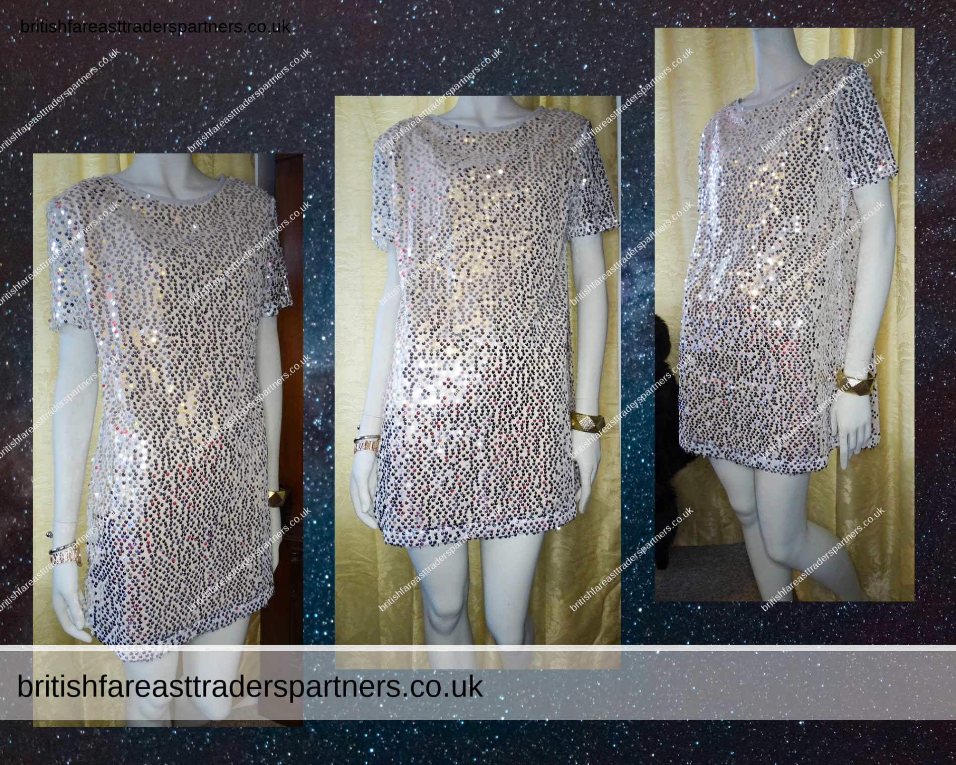 SILVER Sequins Mini Dress Short Sleeved In The Style PARTY/COCKTAIL CRUISE DINNER Size 10 NWT