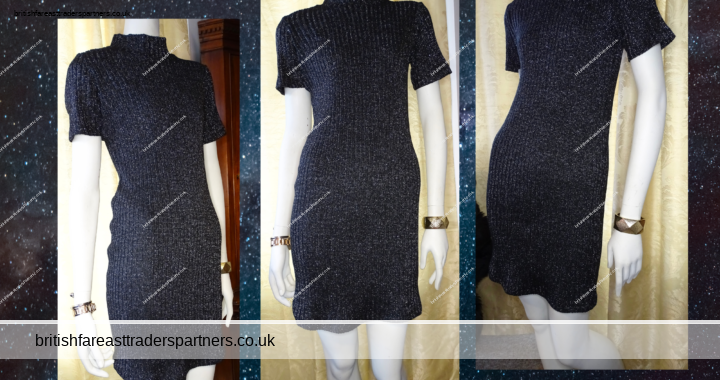 SELECT Black Silver Sparkly Rib Stretch Jumper Knit Dress Party Dinner UK 12 EURO 40 VGC