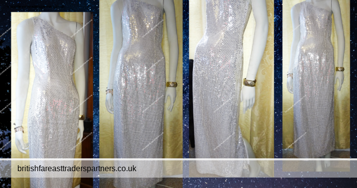VINTAGE All That Jazz A CHORUS LINE COMPANY GRECIAN Goddess Column Silver Sequin & Sparkly Threads Party Cocktail Gala Formal Cruise Evening Dinner Dress US 6 UK 8-10 VGC