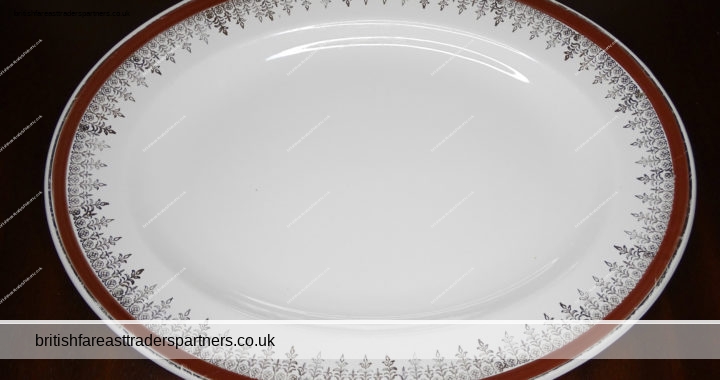 VINTAGE ALFRED MEAKIN ENGLAND ROYALTY / CROWN GLO-WHITE IRONSTONE ENGLISH CHRISTMAS FESTIVE DINNERWARE SERVING PLATTER DISH CIRCA 1945