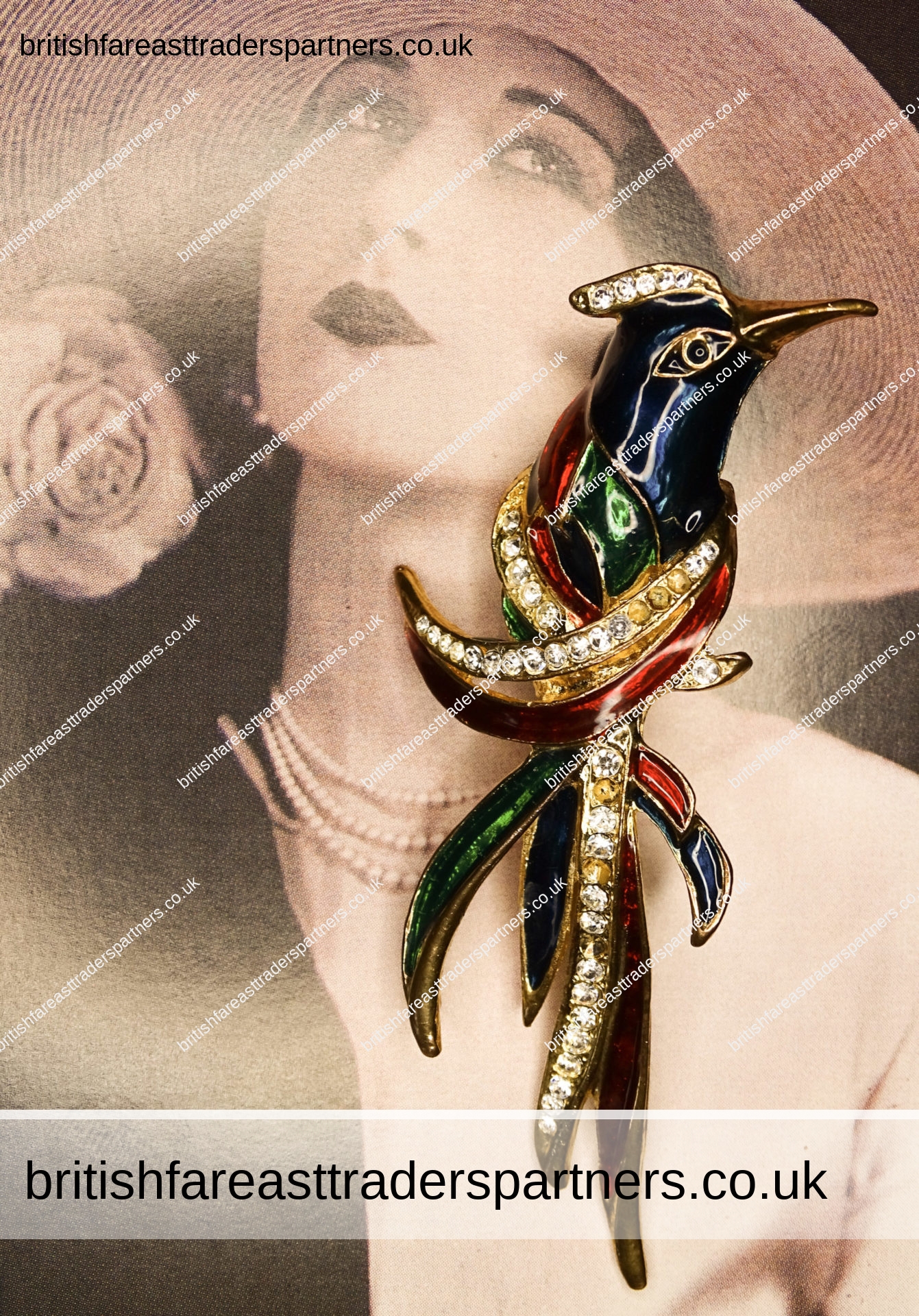 VINTAGE Gold Tone Enamel EXOTIC TROPICAL BIRD OF PARADISE with Rhinestones Pin BROOCH FASHION | COSTUME JEWELLERY