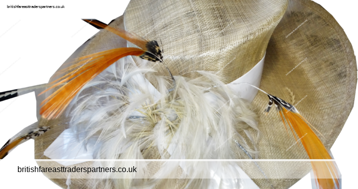 LADIES’ WOMEN’S VINTAGE OAT COLOURED SINAMAY PLANT FIBRES & FEATHERS HATINATOR HAT WEDDING / RACES /  FORMAL & SPECIAL OCCASIONS SOCIETY LADIES VINTAGE FASHION
