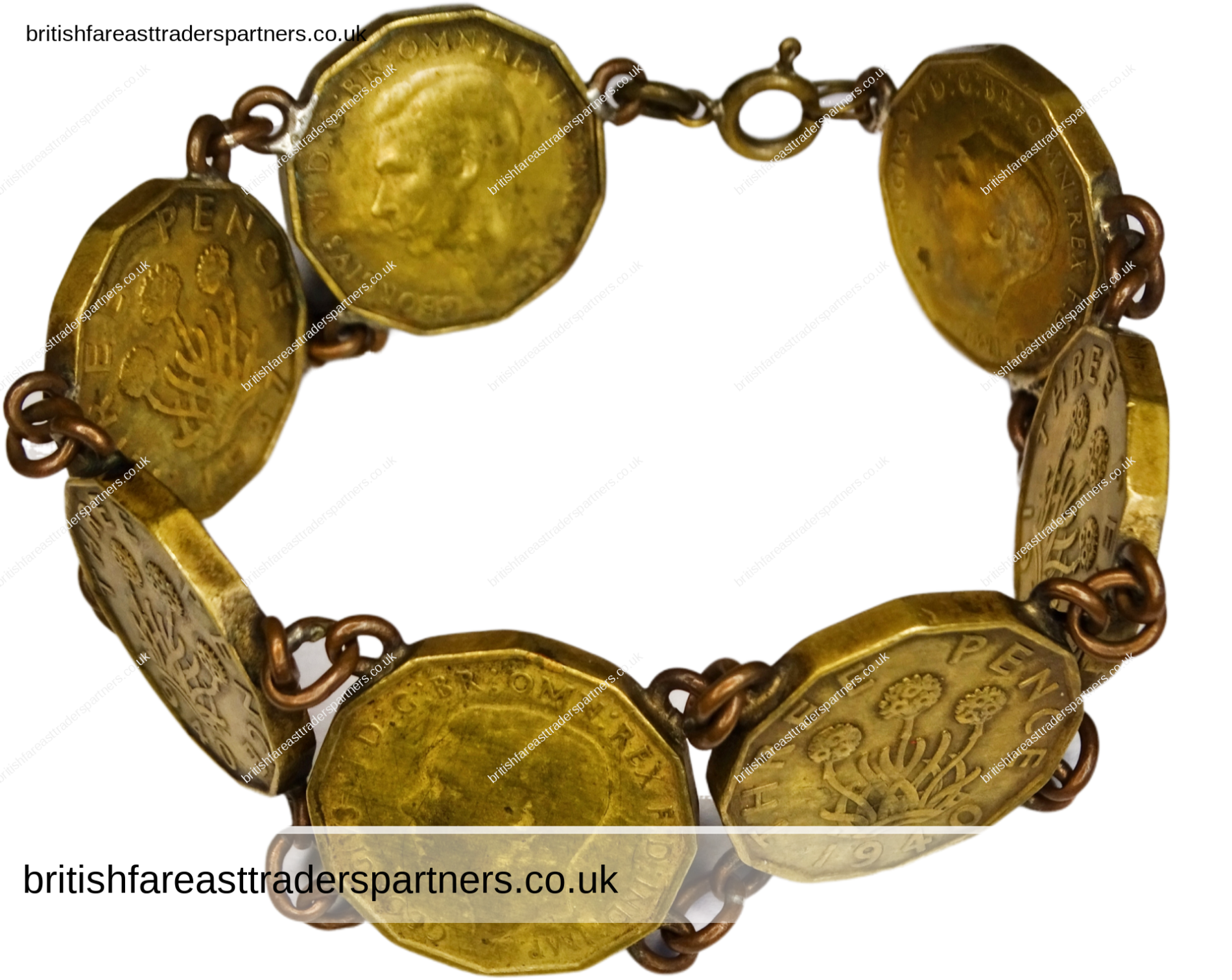 VINTAGE 1937 1940 Three Pence COINS King George VI CHARM BRACELET HERITAGE | HISTORY  COSTUME JEWELLERY COLLECTABLES