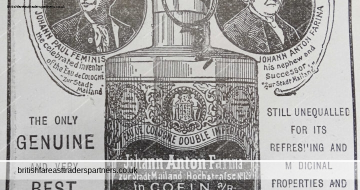 ANTIQUE RED & BLUE LABEL JOHANN ANTON FARINA ZUR STADT MAILAND No. 129 Eau De Cologne Invented 1695 PERFUME OLDEST & GENUINE Newspaper Advert