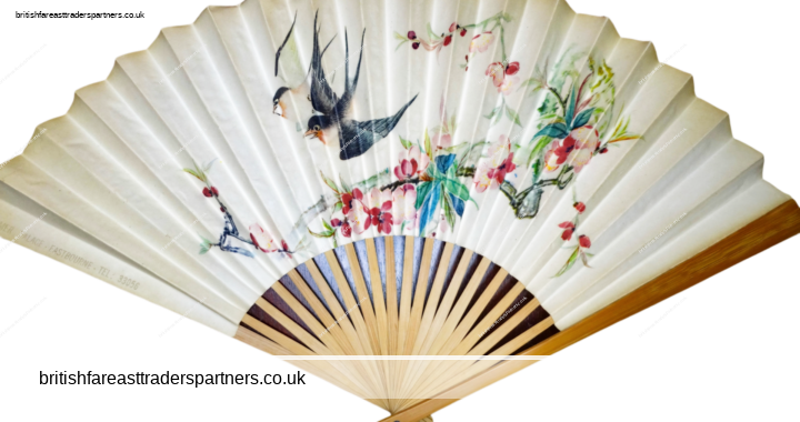 OLD CHINESE ORIENTAL ASIAN SPRINGTIME Birds & Blossom Eastbourne Summer Palace Souvenir NOSTALGIA COLLECTABLE Handheld Paper Fan