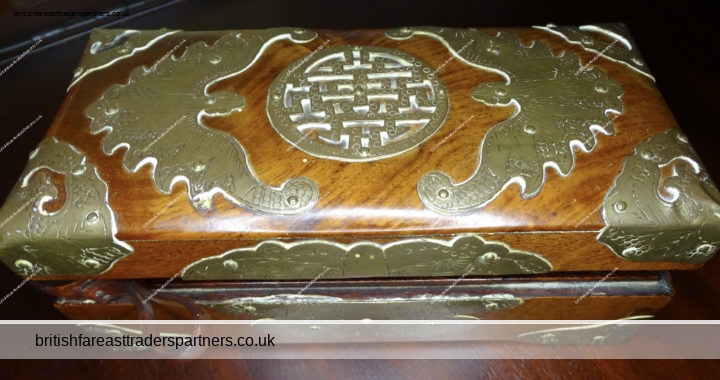 ANTIQUE 1900s IMPERIAL China SHANGHAI Chang Yin Kee Co. Rose Wood TREASURE Jewellery Dowry BOX + Hand Engraved Brass Accents | |ASIAN & ORIENTAL ANTIQUES | COLLECTABLES