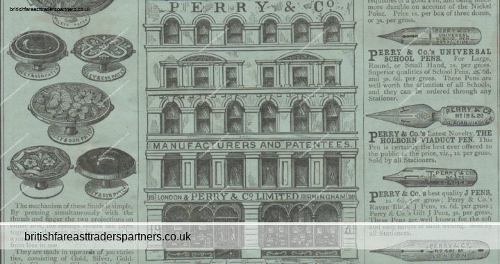 ANTIQUE PERRY & CO LTD. STEEL PEN MAKERS LONDON PRINT AD