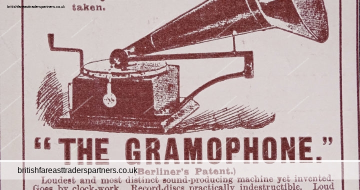 ANTIQUE 1899 19th CENTURY VICTORIAN GRAMOPHONE Berliner’s Patent IMHOF & MUKLE LONDON COLLECTABLE Wide World Magazine Advertisement