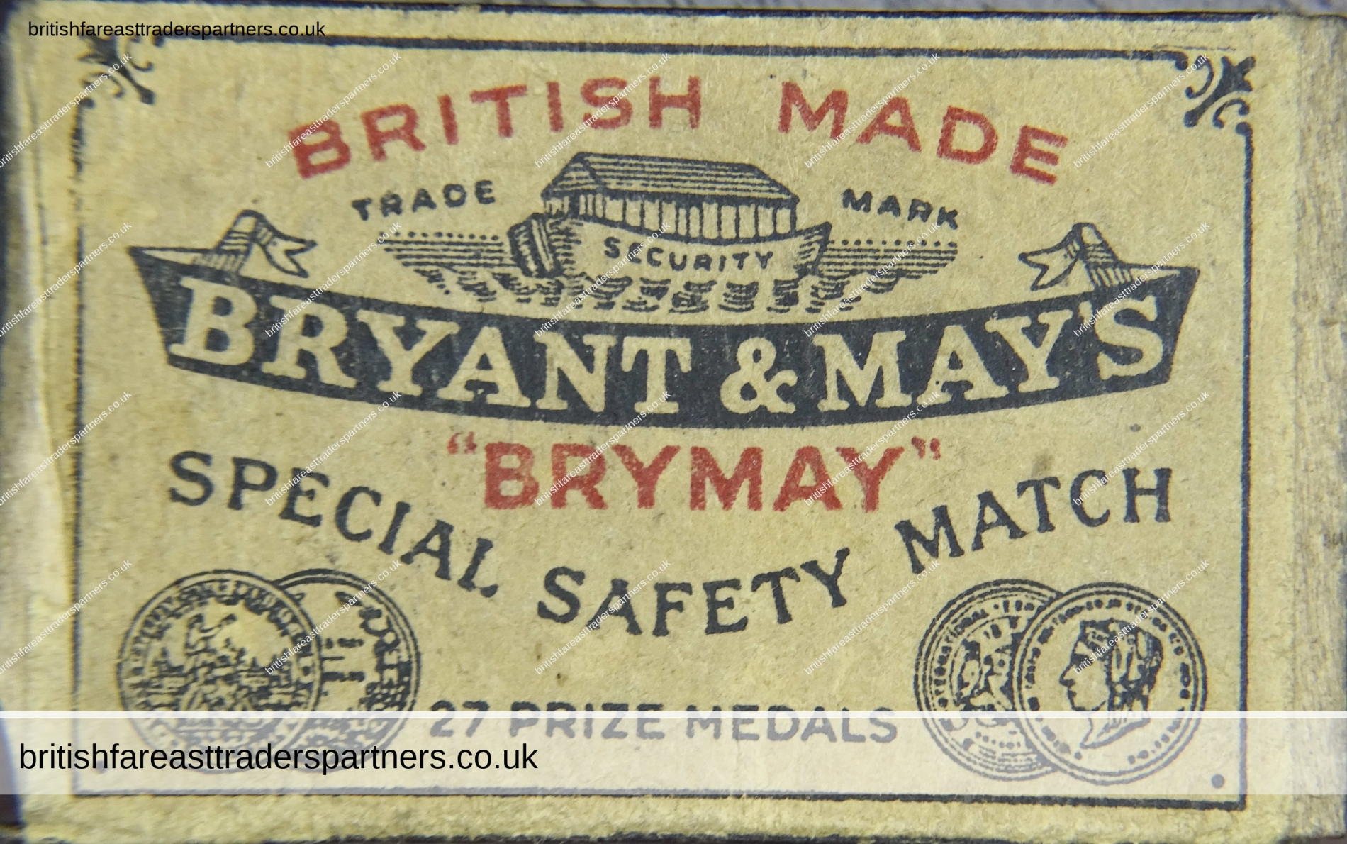 ANTIQUE VICTORIAN BRYANT & MAY’S BRYMAY 27 Prize Medals BRITISH MADE Special Safety Match ADVERTISING SMOKING SUPPLIES KITCHENALIA VICTORIANA COLLECTABLE  MATCHBOX