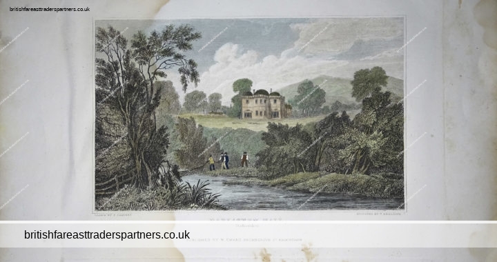 ANTIQUE DARLASTON HALL Staffordshire ENGLAND Drawn by CALVERT Engraved by T RADCLYFFE Published by W EMANS Bromsgrove St, Birmingham TOPOGRAPHICAL LANDSCAPE ARCHITECTURAL COLLECTIBLE PRINT ART