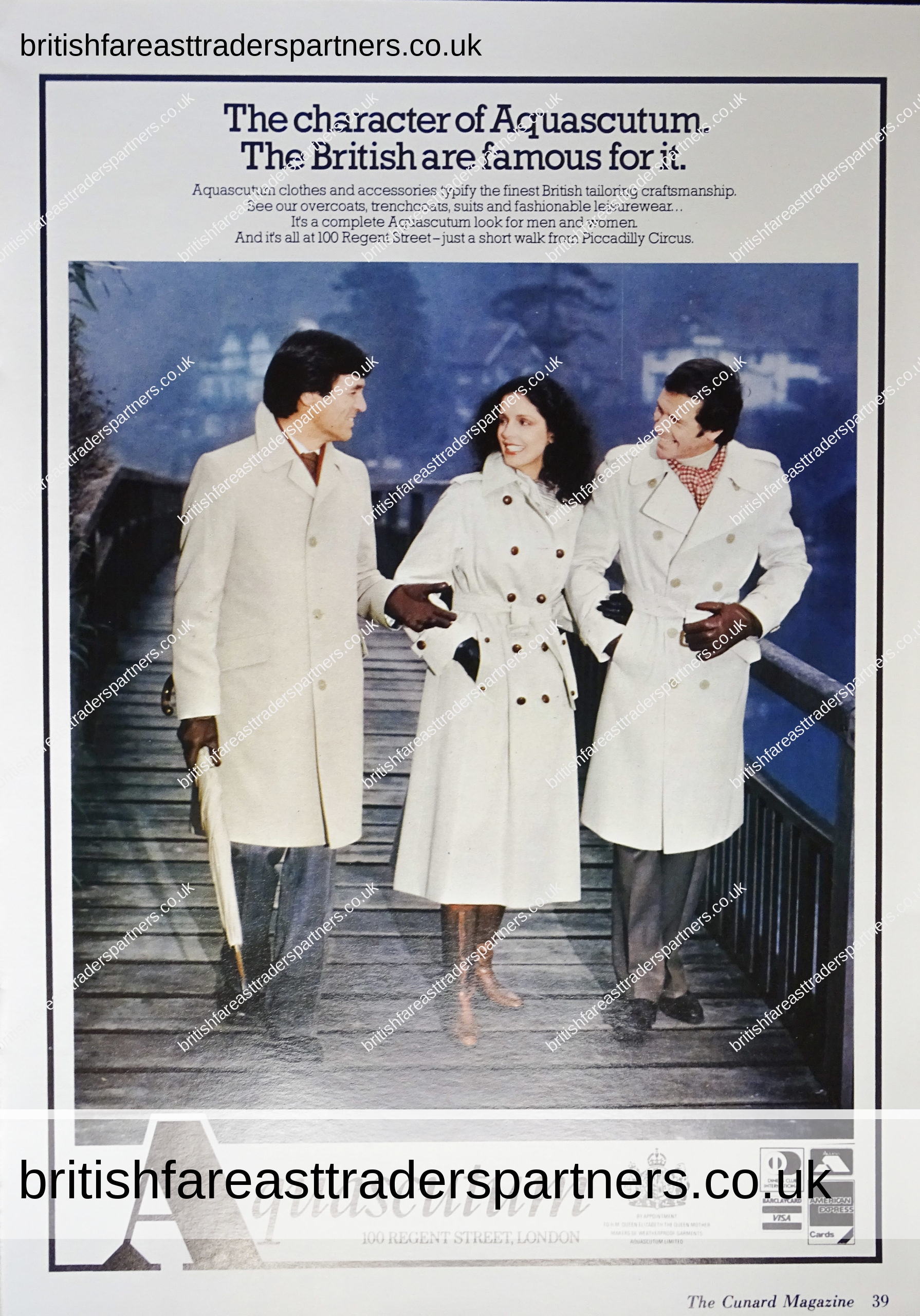 VINTAGE 1982 AQUASCUTUM 100 Regent Street LONDON British Tailoring CLOTHES & ACCESSORIES CUNARD MAGAZINE COLLECTIBLE FASHION ADVERTISEMENT EPHEMERA