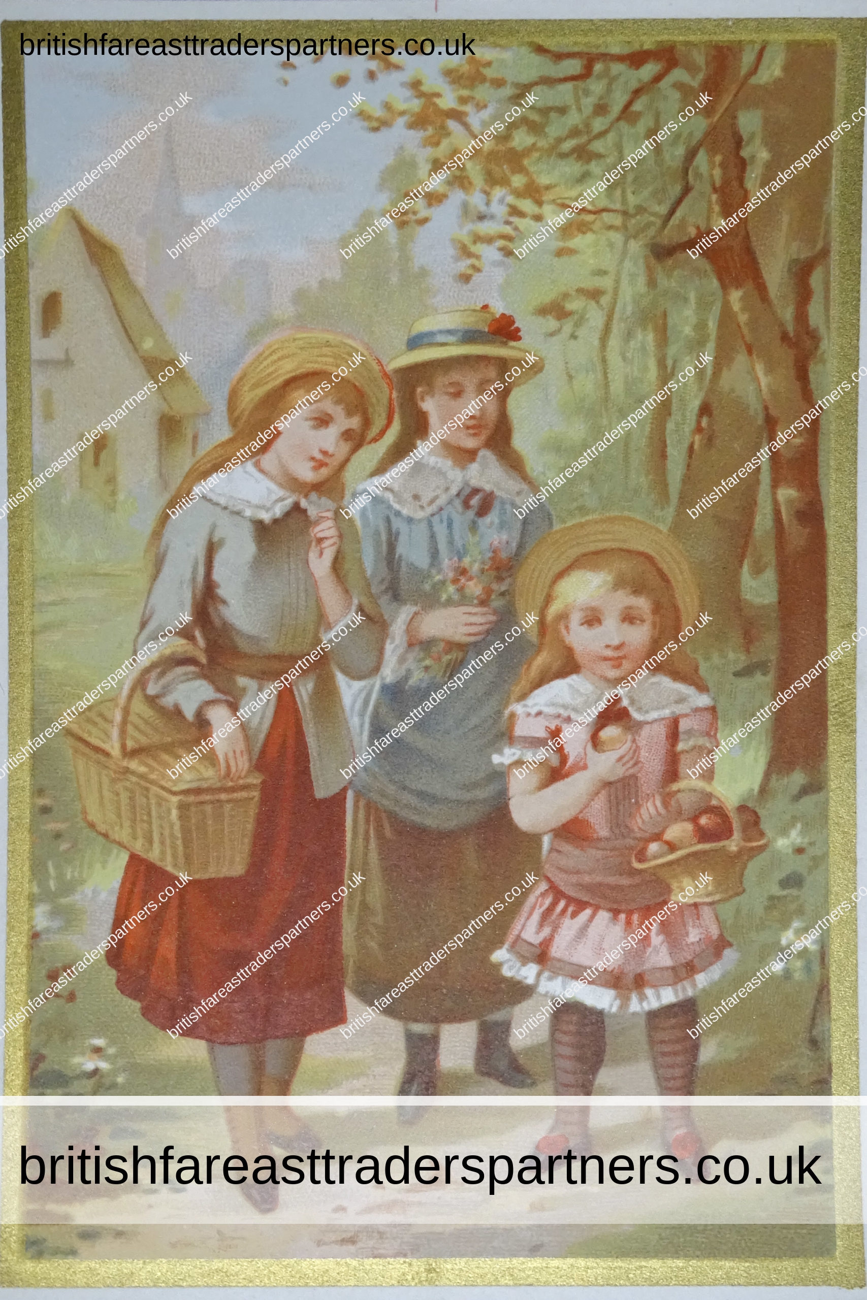 ANTIQUE VICTORIAN ART PRINT CARD YOUNG GIRLS / LADIES IN TRADITIONAL DRESSES / COSTUMES COUNTRYSIDE | SUMMERTIME | VILLAGE  VINTAGE & ANTIQUES | COLLECTABLES ART | LIFESTYLE | HERITAGE | CULTURE