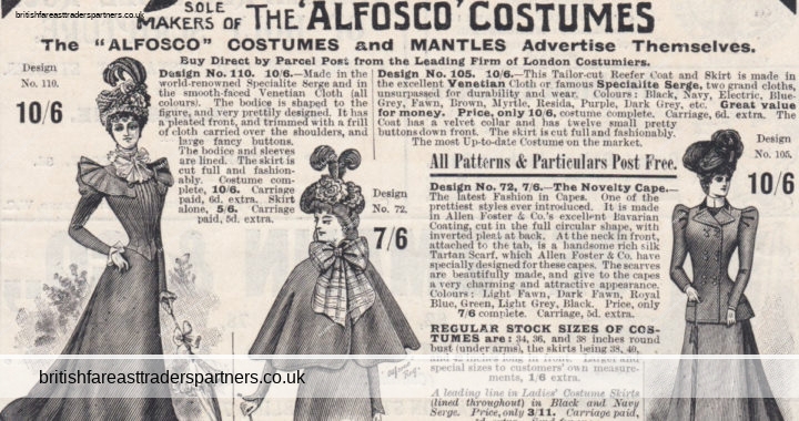 ANTIQUE 1900 ALLEN FOSTER & CO COSTUMES PRINT AD from WIDE WORLD MAGAZINE LONDON