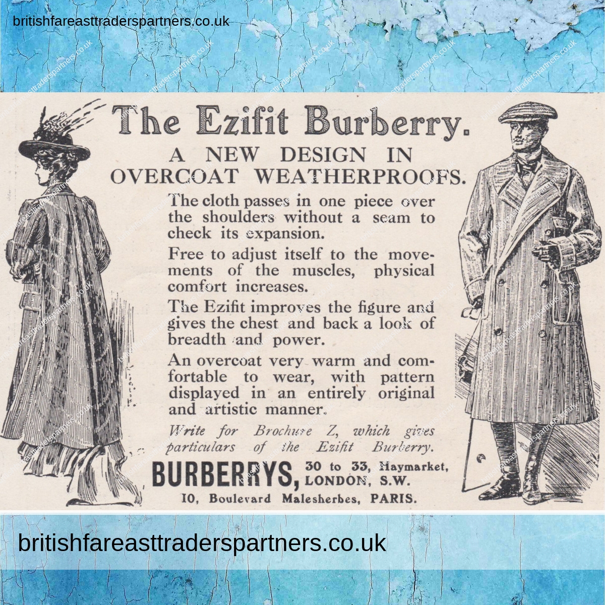 ANTIQUE 1910 PRINT ADVERTISING FROM THE GRAPHIC MAGAZINE LONDON “THE EZIFIT BURBERRY” VINTAGE & ANTIQUES | COLLECTABLES | FASHION | ADVERTISING COLLECTABLES |  PAPER & EPHEMERA | BRITISH FASHION HERITAGE | LIFESTYLE & CULTURE