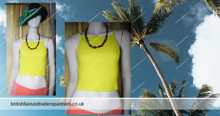 Ladies’ Women’s TOPSHOP TALL SUMMER HOLIDAYS Neon LIME /  Yellow Green Ribbed & Cropped Cami Vest Top UK 12 / EURO 40 / US 8