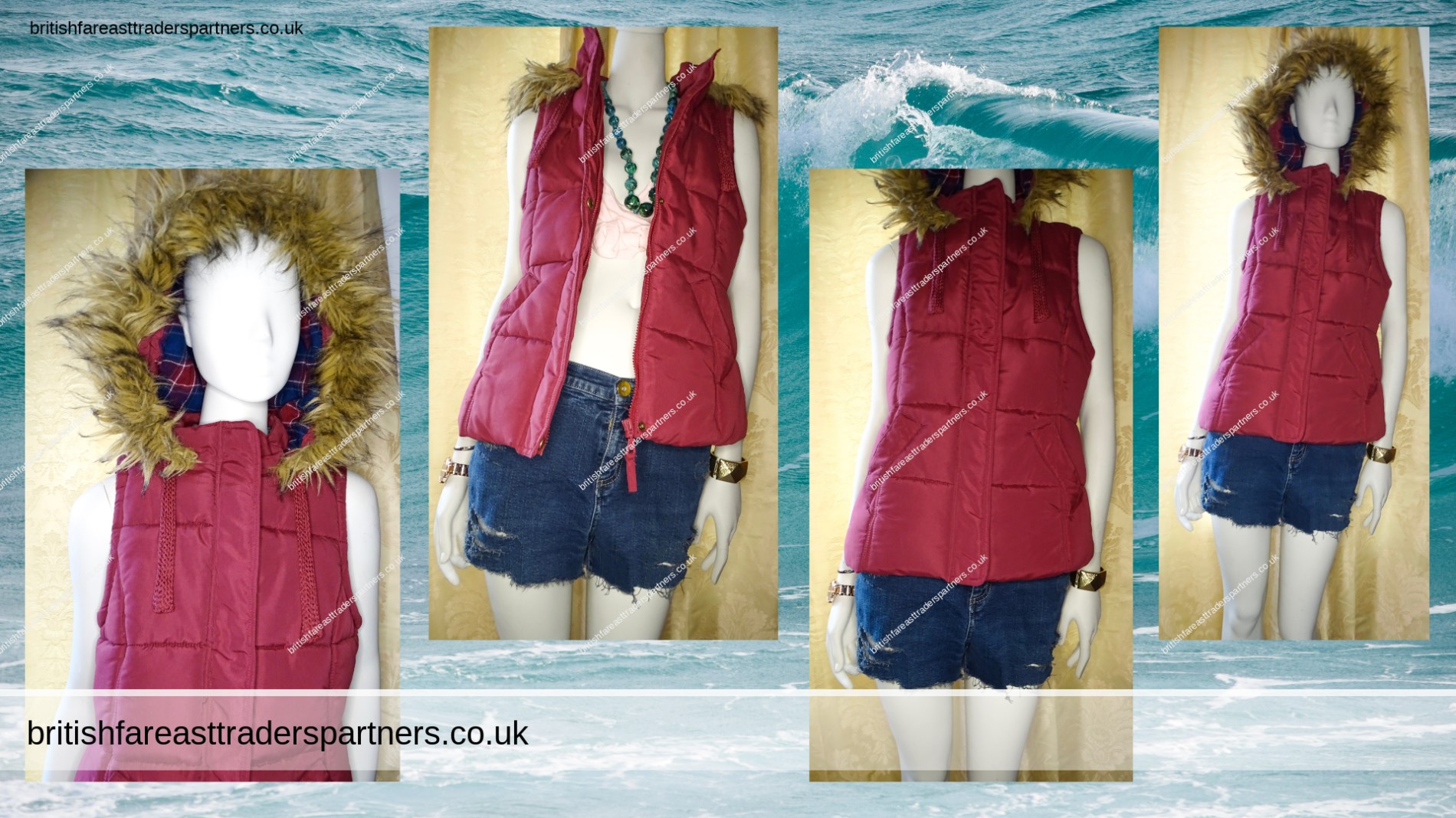 Ladies’ Women’s GEORGE BURGUNDY / WINE RED PADDED Hooded Faux Fur GILET / BODYWARMER Sleeveless Jacket UK 12 / EUR 40