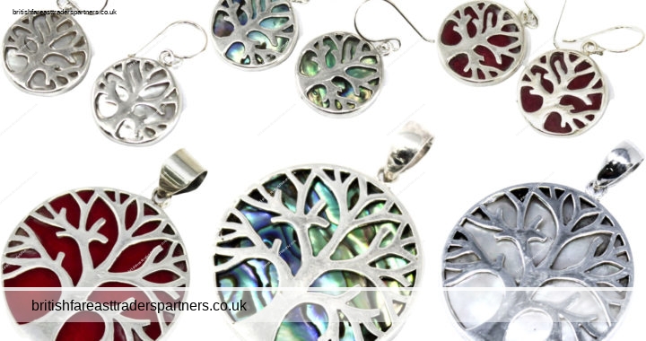 TREE OF LIFE 925 SILVER JEWELLERY MOTHER OF PEARL | ABALONE | CORAL EFFECT  MADE IN INDONESIA FASHION COSTUME JEWELLERY