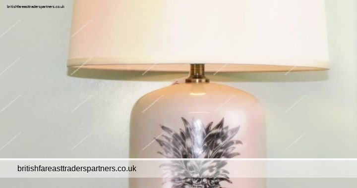 BLACK & WHITE PINEAPPLE DESIGN GLAZED CERAMIC TABLE LAMP with LAMP SHADE HOME | DECOR | LIGHTING | MOOD LIGHTING | INTERIORS | LIFESTYLE