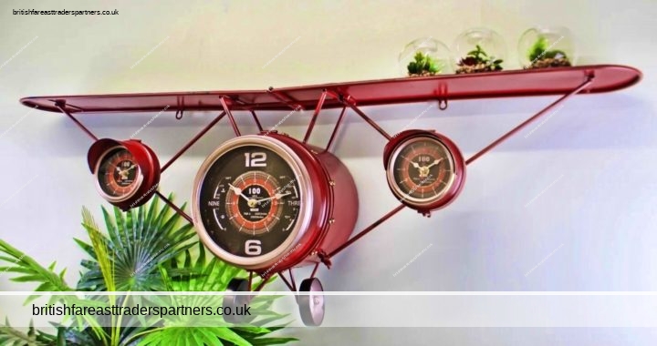 VINTAGE STYLE AEROPLANE CLOCK With 3 Clocks & Display Shelf HOME | INTERIORS | DECOR | VINTAGE STYLE | NOSTALGIA