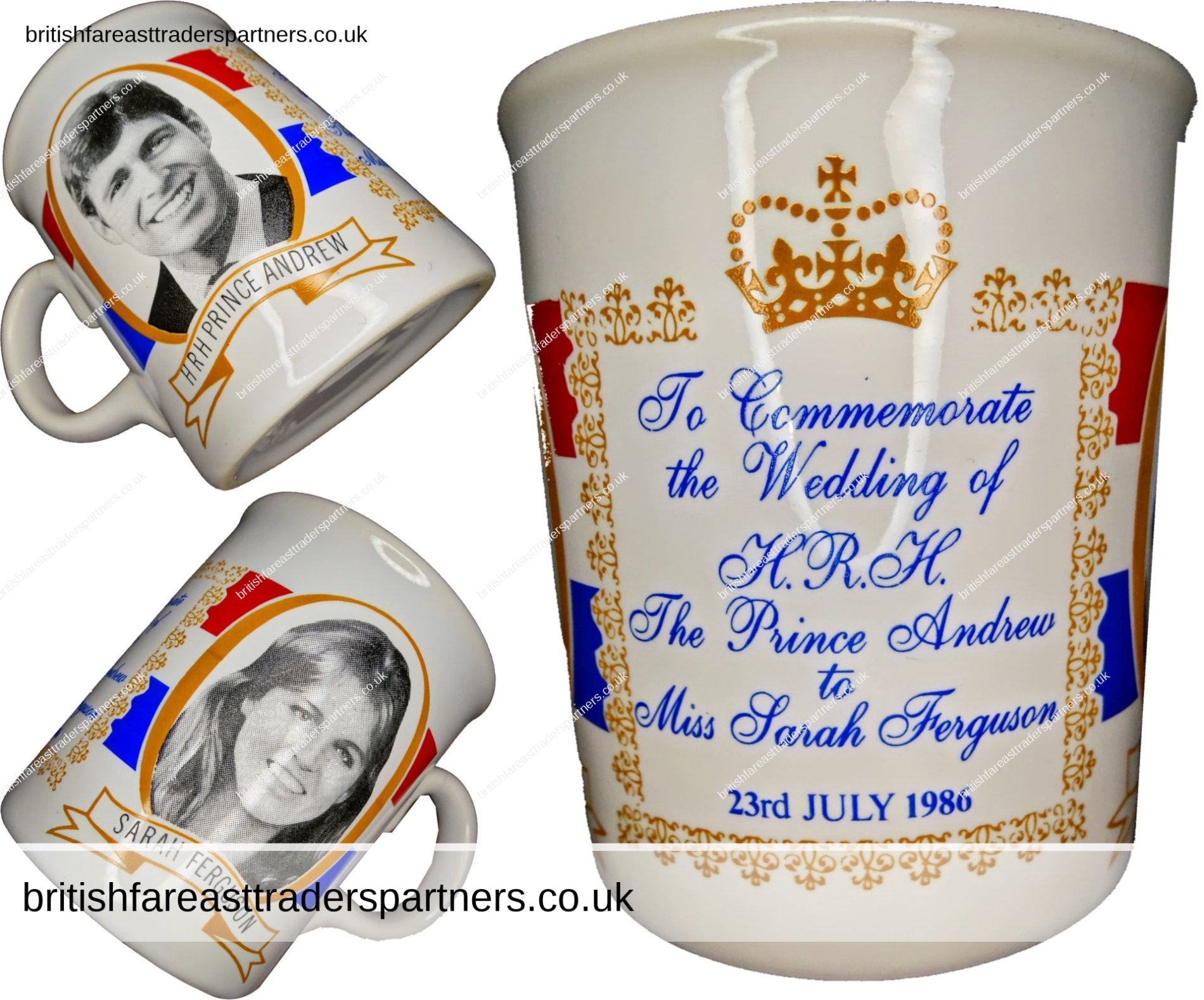 VINTAGE 23RD JULY 1986 BRITISH ROYALTY PRINCE ANDREW & SARAH FERGUSON COMMEMORATIVE WEDDING MUG ROYALTY COLLECTABLES | MEMORABILIA | HISTORY | CERAMICS |