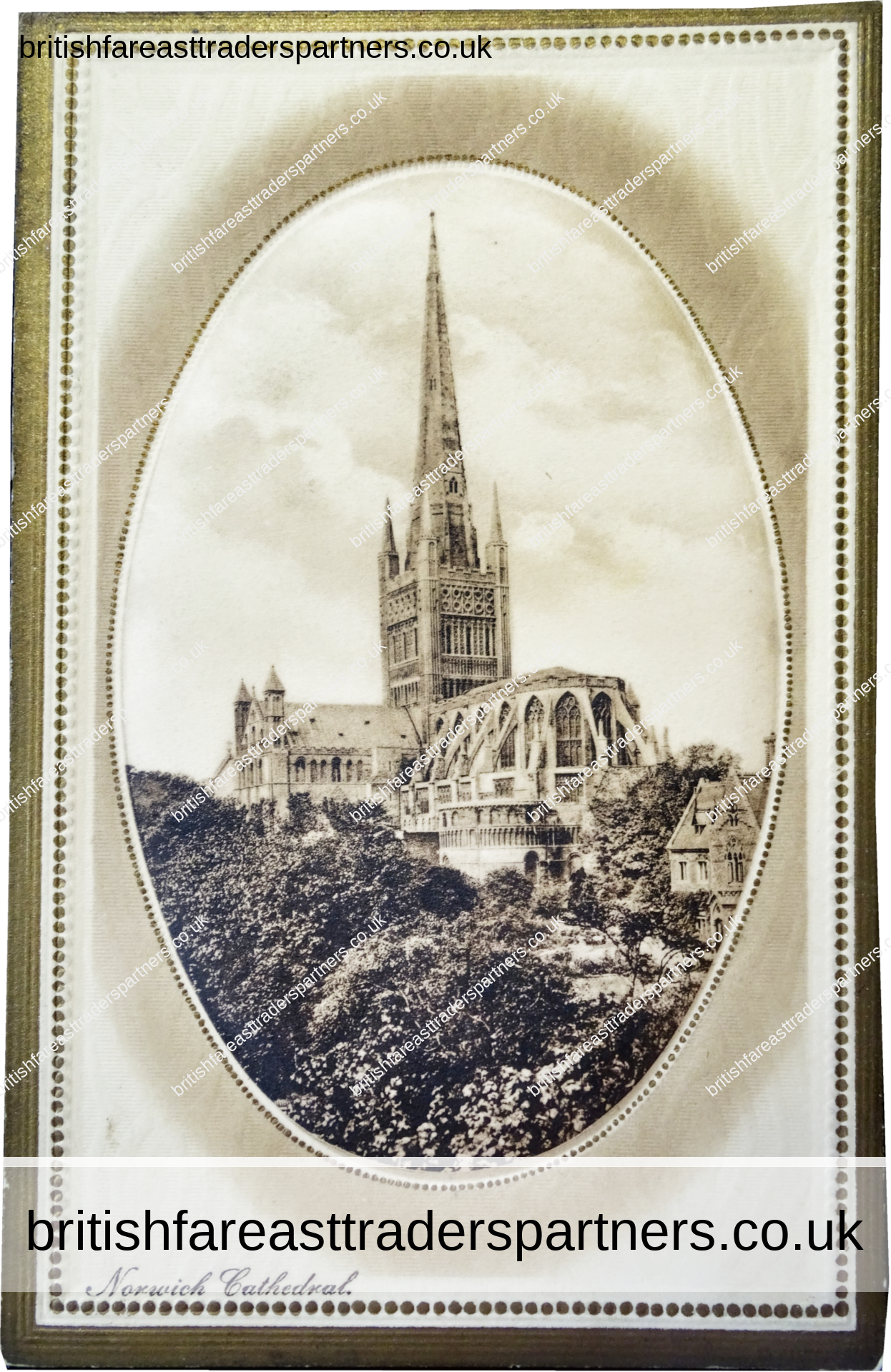 VINTAGE RAPHAEL TUCK & SONS “GOLD FRAMED SEPIA” POSTCARD NO. 1309 NORWICH CATHEDRAL , ENGLAND TOPOGRAPHICAL POSTCARD RAPHAEL TUCK & SONS | CATHEDRALS | BRITISH | HERITAGE | TOPOGRAPHY | HIGHLY COLLECTABLE