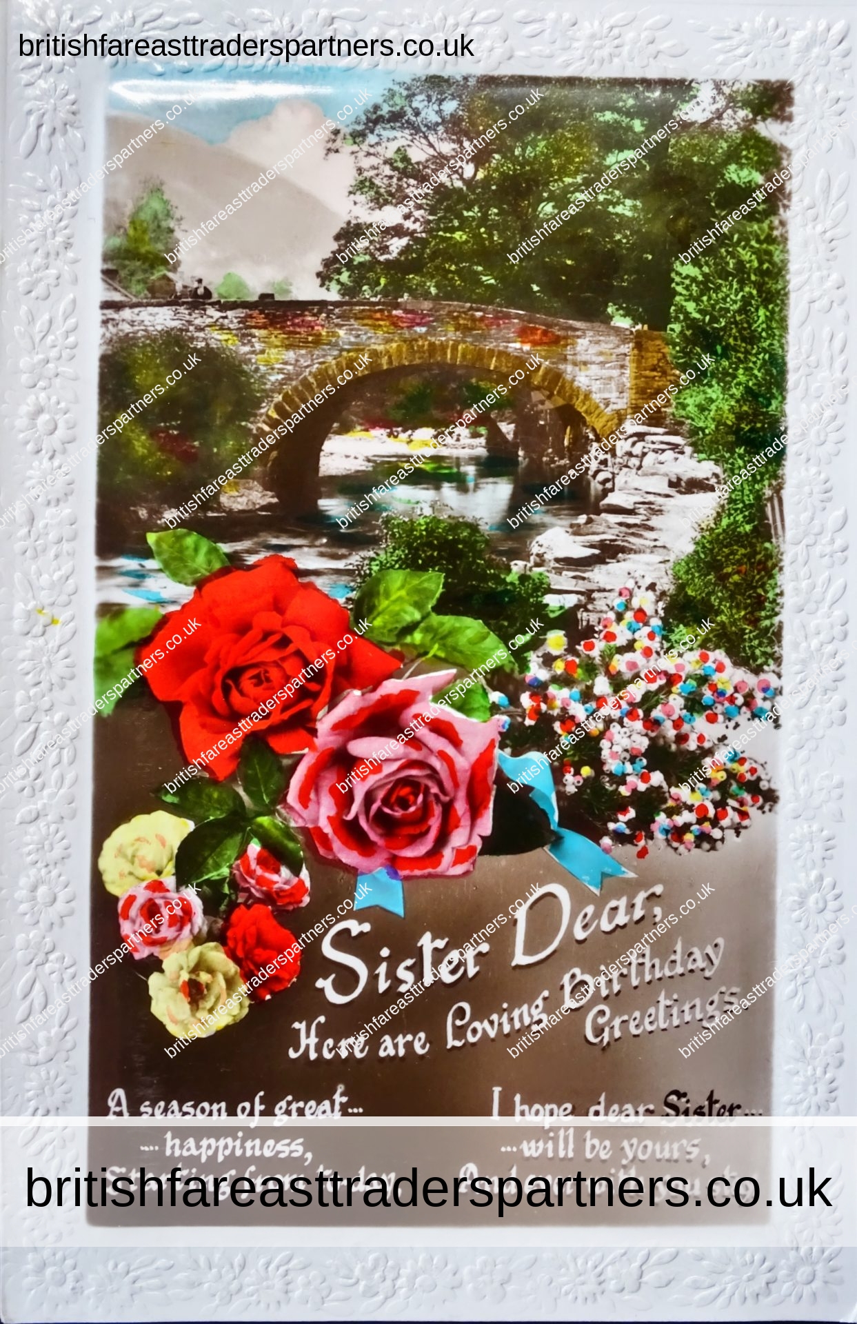 VINTAGE SISTER’S BIRTHDAY GREETINGS CARD RIVER STREAM BRIDGE NATURE FLOWERS COLLECTABLES | POSTCARDS | BIRTHDAY GREETINGS PRINTED IN ENGLAND