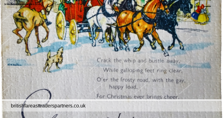 VINTAGE / ANTIQUE CHRISTMAS GREETINGS CARD  “GREETINGS AND JOY BE YOURS THIS CHRISTMAS AND NEW YEAR” E.H DAVIES ARTWORK TRAVEL BY HORSE-DRAWN CARRIAGE VILLAGE / TOWN / COUNTRY PRINTED IN GREAT BRITAIN BRITISH | COLLECTABLES | PAPER & EPHEMERA GREETINGS CARD | CHRISTMAS
