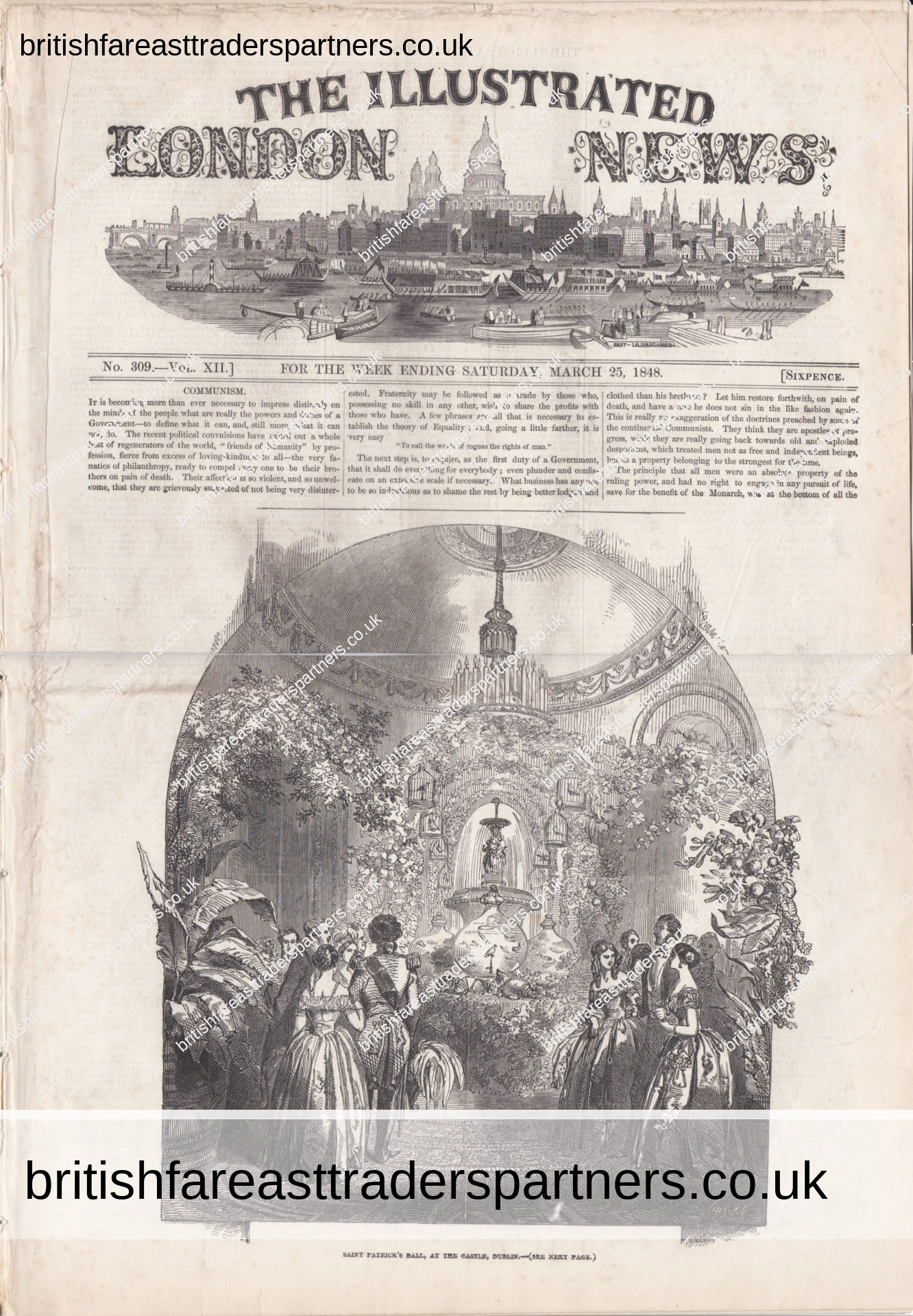 ANTIQUE 1848 FULL NEWSPAPER “THE ILLUSTRATED LONDON NEWS” FO THE WEEK ENDING SATURDAY: MARCH 25, 1848 ANTIQUARIAN & COLLECTABLES PAPER & EPHEMERA |  SOCIETY | LEISURE | LIFESTYLE | VINTAGE FASHION & BEAUTY | BRITISH | UNITED KINGDOM
