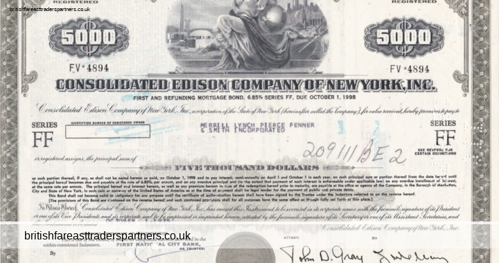 VINTAGE 1975 “CONSOLIDATED EDISON COMPANY OF NEW YORK” BOND Certificate