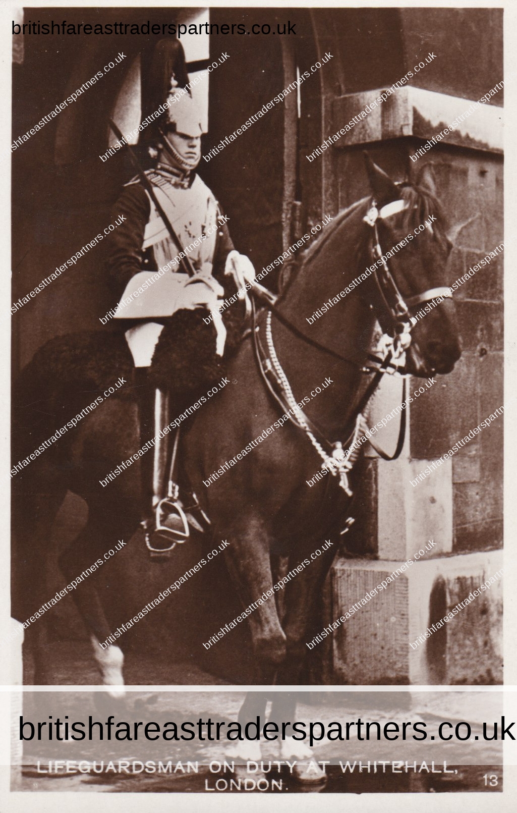 VINTAGE REAL PHOTO POSTCARD (RPPC) “LIFE GUARDSMAN ON DUTY AT WHITEHALL, LONDON” LONDON | ENGLAND | UNITED KINGDOM BRITISH | LONDON LIFE | SOCIETY | SOCIAL HISTORY | HORSE GUARDS | HORSES | PAGEANTRY FASHION | CULTURE | HERITAGE | LIFESTYLE