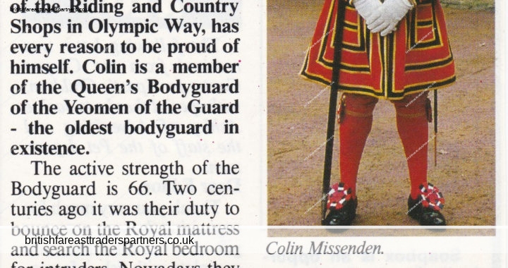 VINTAGE 1988 “COLIN MISSENDEN of YEOMEN OF THE GUARD”  HARROD’S NEWS Article