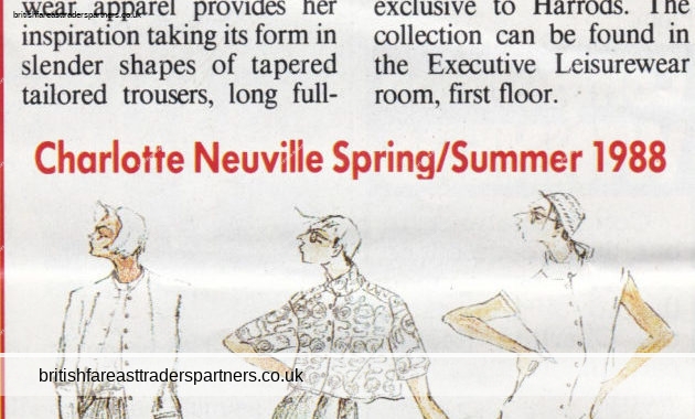 VINTAGE 1988 “CHARLOTTE NEUVILLE Spring / Summer 1988” LONDON HARRODS Article Ad