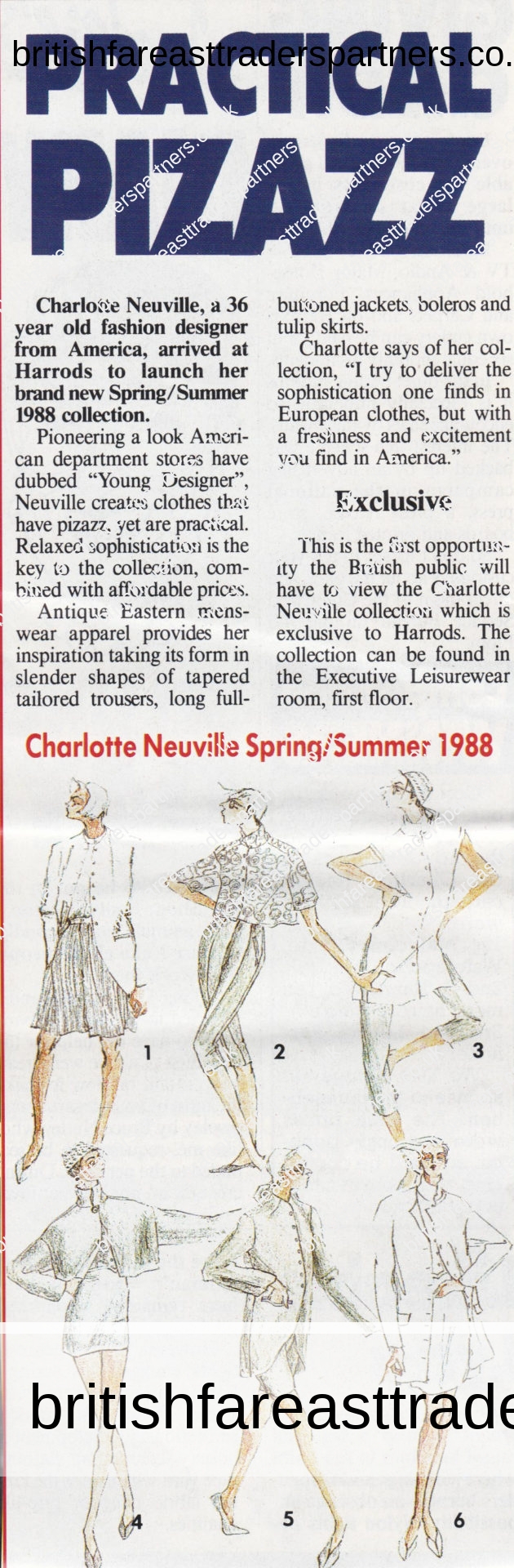 VINTAGE APRIL 1988 “CHARLOTTE NEUVILLE SPRING/SUMMER 1988” COLLECTABLE ARTICLE PRINT AD COLLECTABLES | ADVERTISING | FASHION | BRITISH | AMERICAN | LIFESTYLE | SHOPPING | DESIGNER