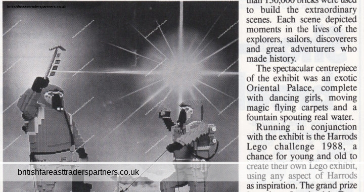 VINTAGE 1988 “CREATIVE BRICKWORK HARRODS LEGO EXHIBIT” LONDON HARRODS Article Ad