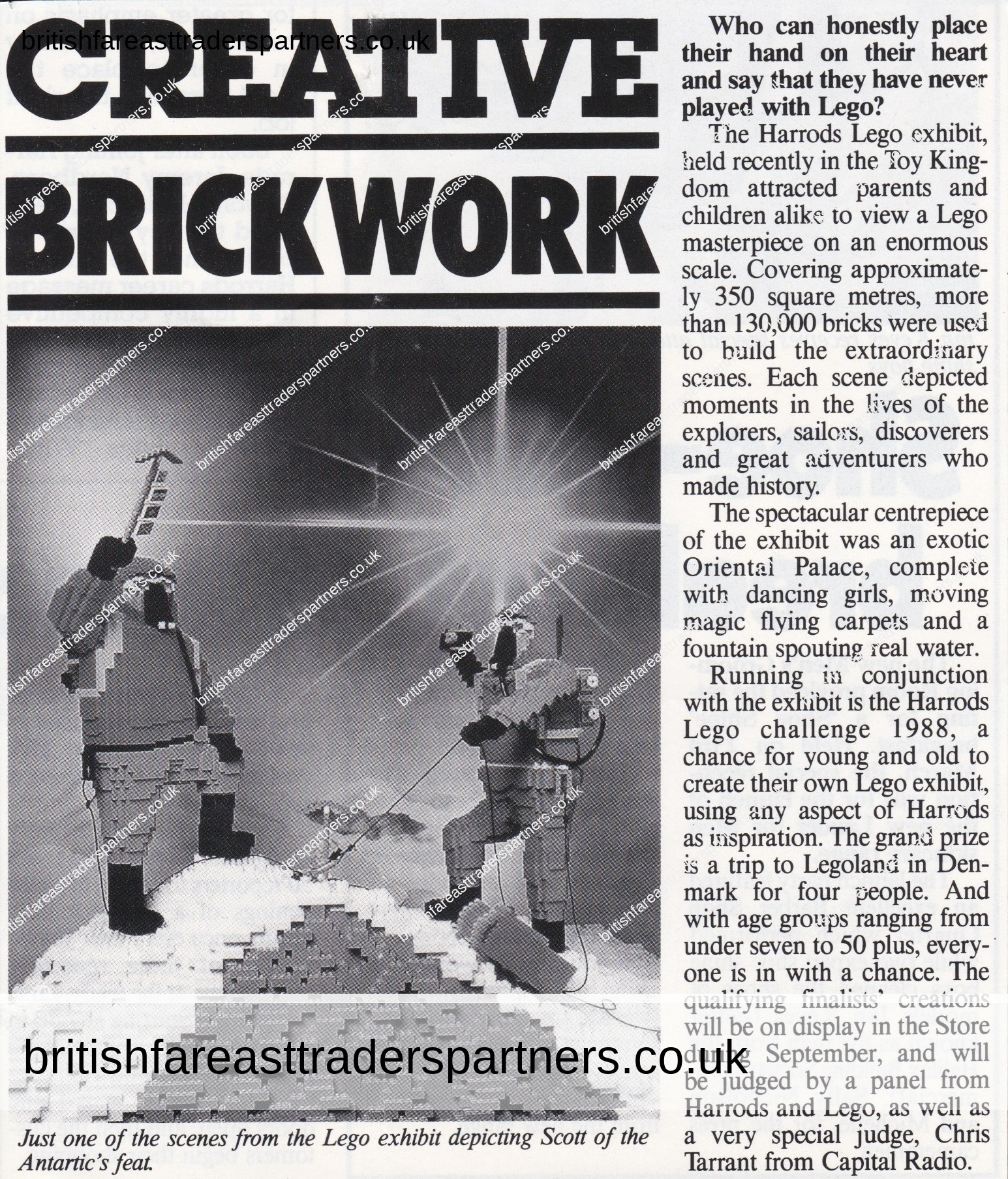 VINTAGE APRIL 1988 “CREATIVE BRICKWORK: HARRODS LEGO EXHIBIT” COLLECTABLE ARTICLE PRINT AD COLLECTABLES | ADVERTISING | TOYS | LEGO | BRITISH | AMERICAN | LIFESTYLE | SHOPPING