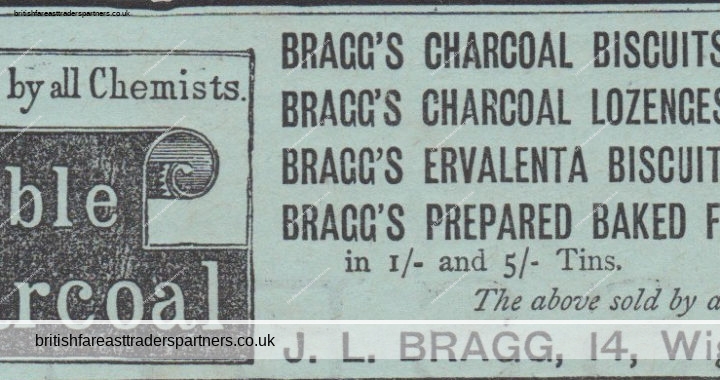 ANTIQUE “Bragg’s Vegetable Charcoal” LONDON ENGLAND U.K Print Ad