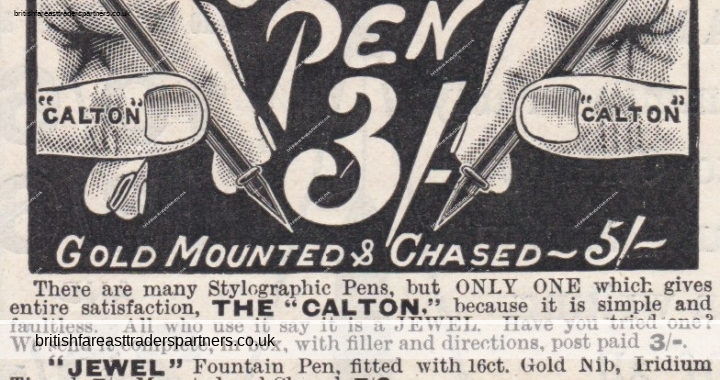 ANTIQUE 1900 “JEWEL PEN CO. LONDON: CALTON A JEWEL OF A PEN” U.K Print Ad