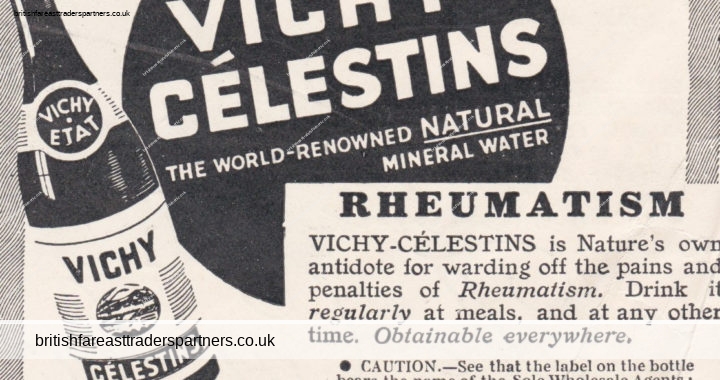 VINTAGE 1936 “VICHY-CELESTINS NATURAL MINERAL WATER” LONDON, ENGLAND UK Print Ad