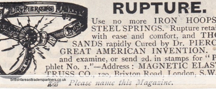 VINTAGE 1936 “RUPTURE: MAGNETIC ELASTIC TRUSS CO.” LONDON, ENGLAND U.K Print Ad