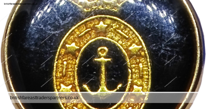 VINTAGE GOLD CROWN & ANCHOR on a NAVY BLUE GROUND MARITIME BUTTON