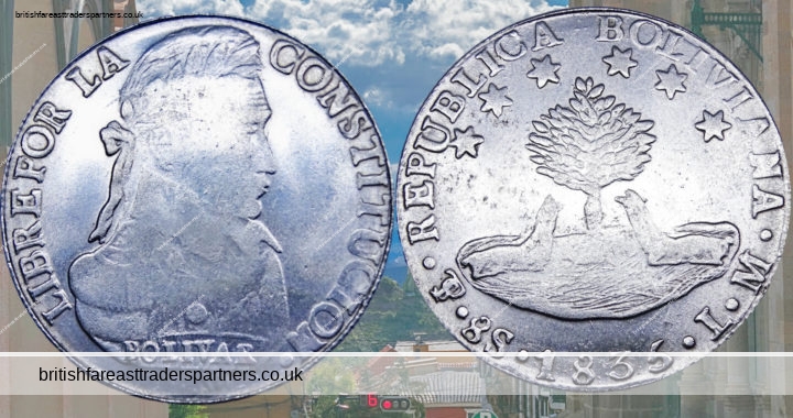 ANTIQUE 1835 SIMON BOLIVAR REPUBLICA BOLIVIANA 8 SOLES SILVER COIN
