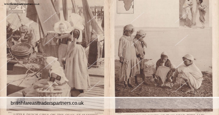 ANTIQUE 1927 “LITTLE DUTCH GIRLS + CHILDREN OF EGYPT” PICTORIAL (LONDON) Print