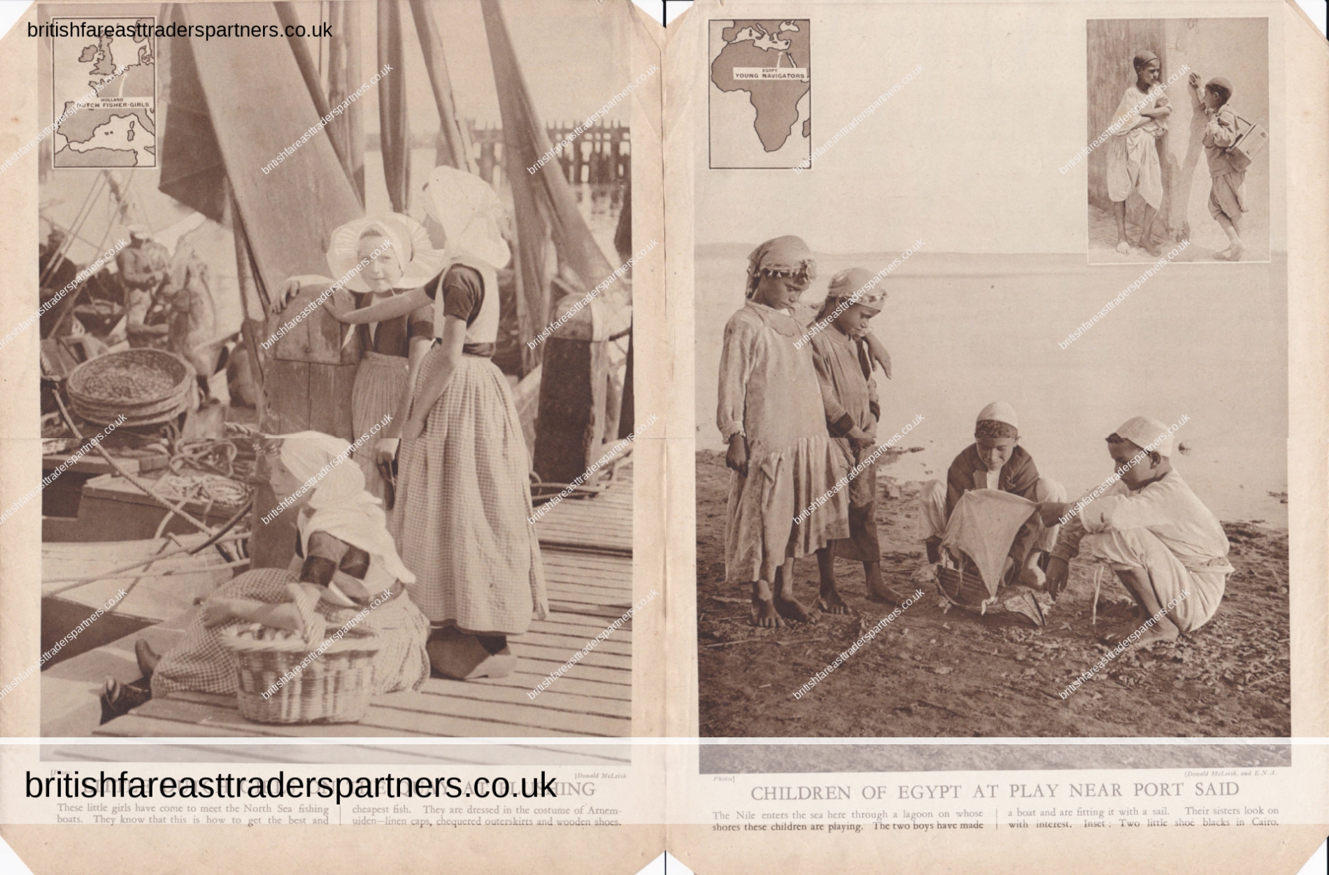 ANTIQUE 1927 ILLUSTRATION PRINT DOUBLE-SIDED PRINT ‘LITTLE DUTCH GIRLS ON THE QUAY AT FLUSHING’ ‘CHILDREN OF EGYPT AT PLAY NEAR PORT SAID’ PICTORIAL EDUCATION (LONDON) ANTIQUARIAN & COLLECTABLES PAPER & EPHEMERA | ARTS & PRINTS SOCIETY | SOCIAL HISTORY | LIFESTYLE & CULTURE | HISTORY | HERITAGE