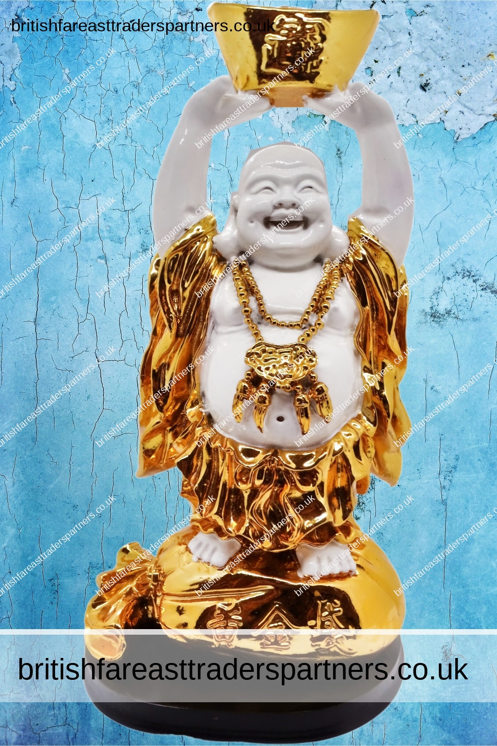 WHITE & GOLD LAUGHING BUDDHA FENG SHUI FOR LUCK, WEALTH, FORTUNE & PROSPERITY RESIN | FIGURINE | ASIAN / ORIENTAL | FENG SHUI | DECOR | COLLECTABLES | ETHNOGRAPHIC | HERITAGE | LIFESTYLE  & CULTURE
